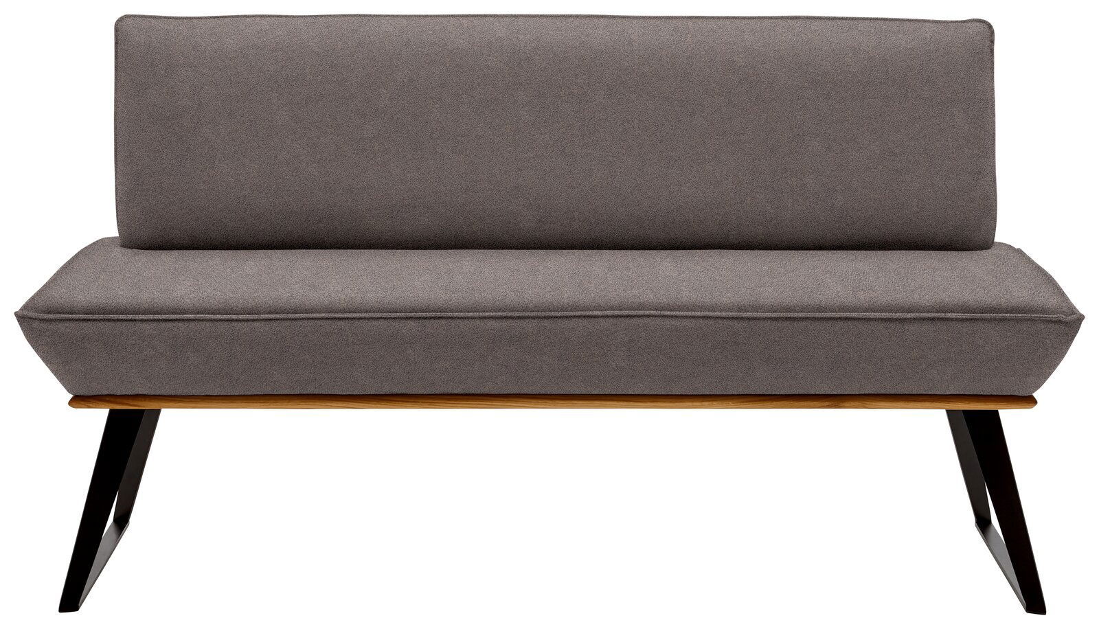 Voleo Bank MALIBU Graue Bank mit gepolsterter Sitzfläche und Rückenlehne, schwarze Metallbeine, Frontalansicht