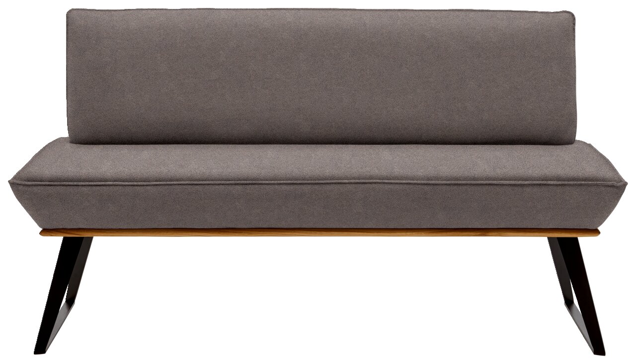 Voleo Bank MALIBU Graue Bank mit gepolsterter Sitzfläche und Rückenlehne, schwarze Metallbeine, Frontalansicht