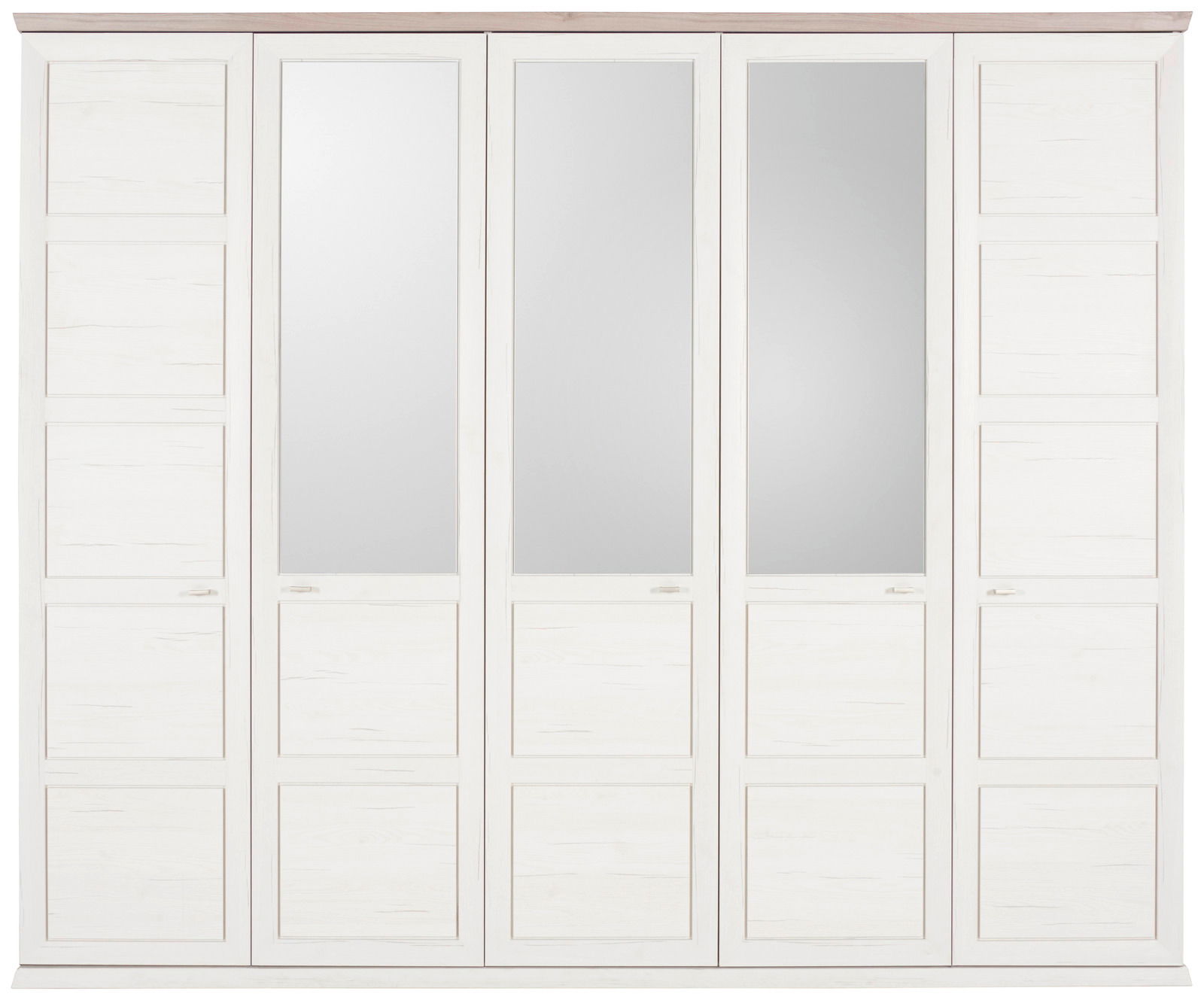 Frontalansicht eines 5-türigen Drehtürenschranks mit Spiegeln in der Mitte, Modell CAMRON von Hom'in.