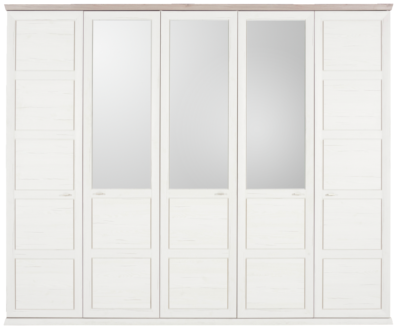 Frontalansicht eines 5-türigen Drehtürenschranks mit Spiegeln in der Mitte, Modell CAMRON von Hom'in.