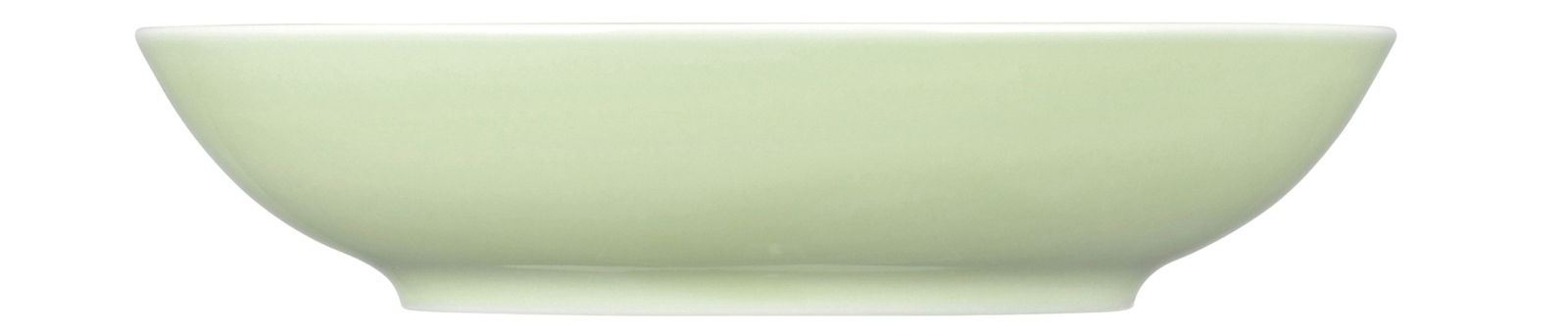 Seitliche Ansicht eines runden, hellgrünen Suppentellers mit 21 cm Durchmesser.