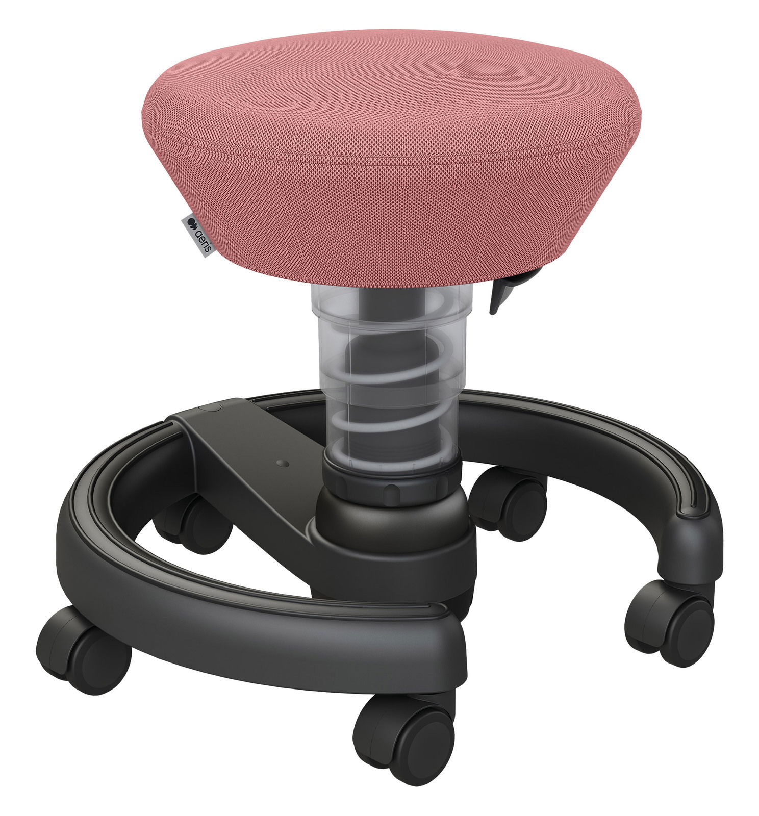 Rosa Sitzhocker für Kinder mit Rollen, seitliche Perspektive