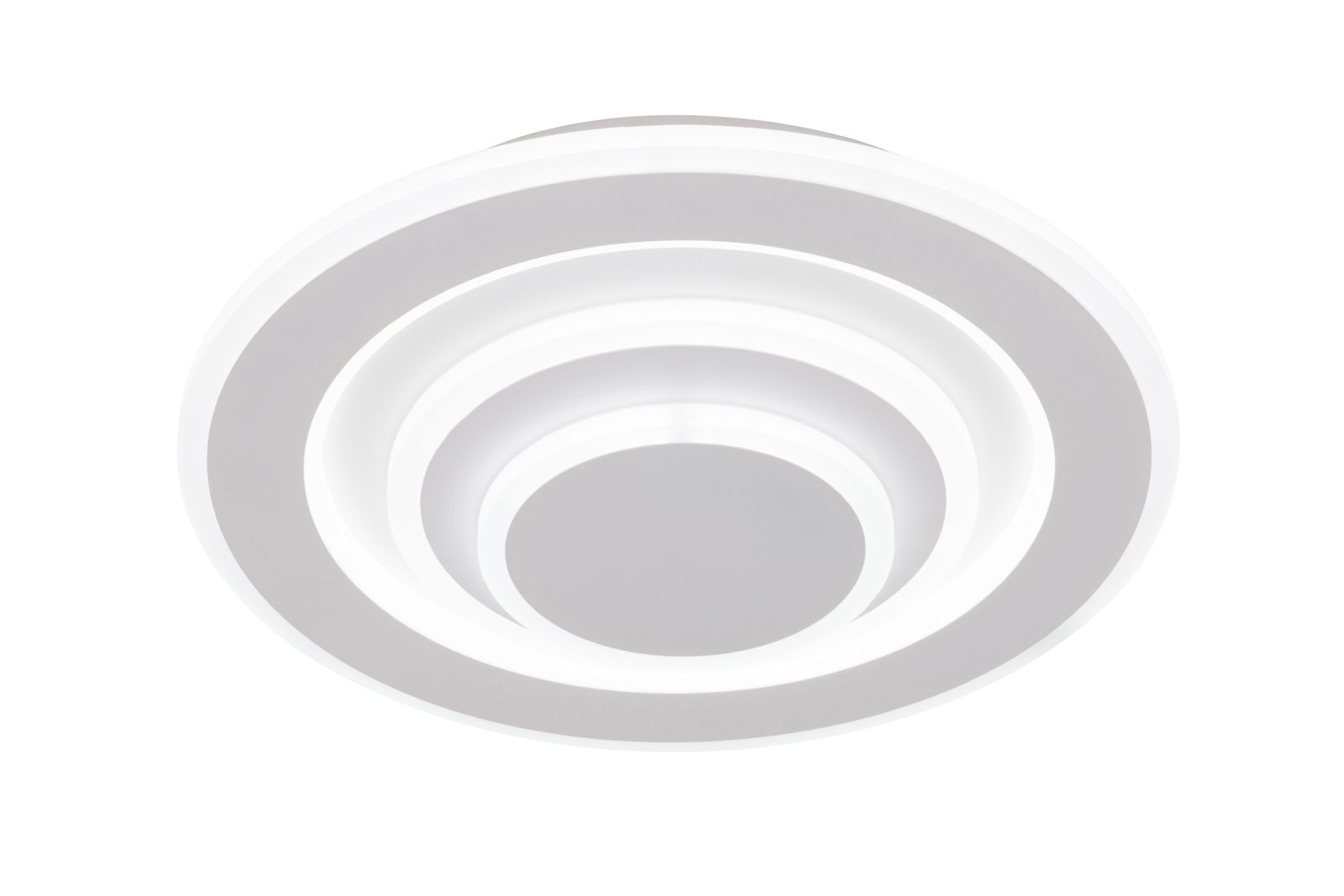 Moderne LED-Deckenleuchte in kreisförmigem Design, von unten betrachtet.