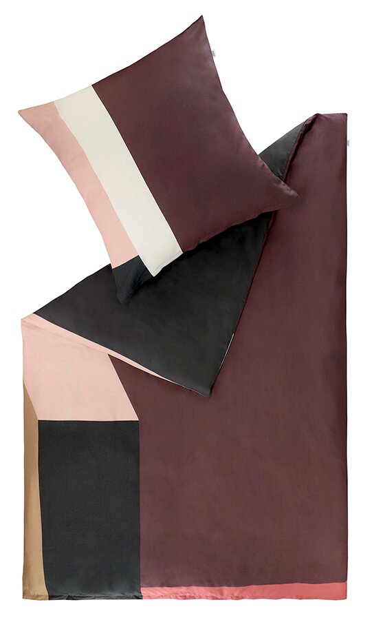 Bettwäsche-Set 135x200cm in geometrischem Design mit dunklen und hellen Farbtönen, Draufsicht