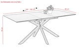 Moderner Esstisch mit ausziehbarer Tischplatte, Maße 140-180 cm x 90 cm x 76 cm, seitliche Perspektive