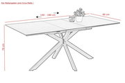 Moderner Esstisch mit ausziehbarer Tischplatte, Maße 140-180 cm x 90 cm x 76 cm, seitliche Perspektive