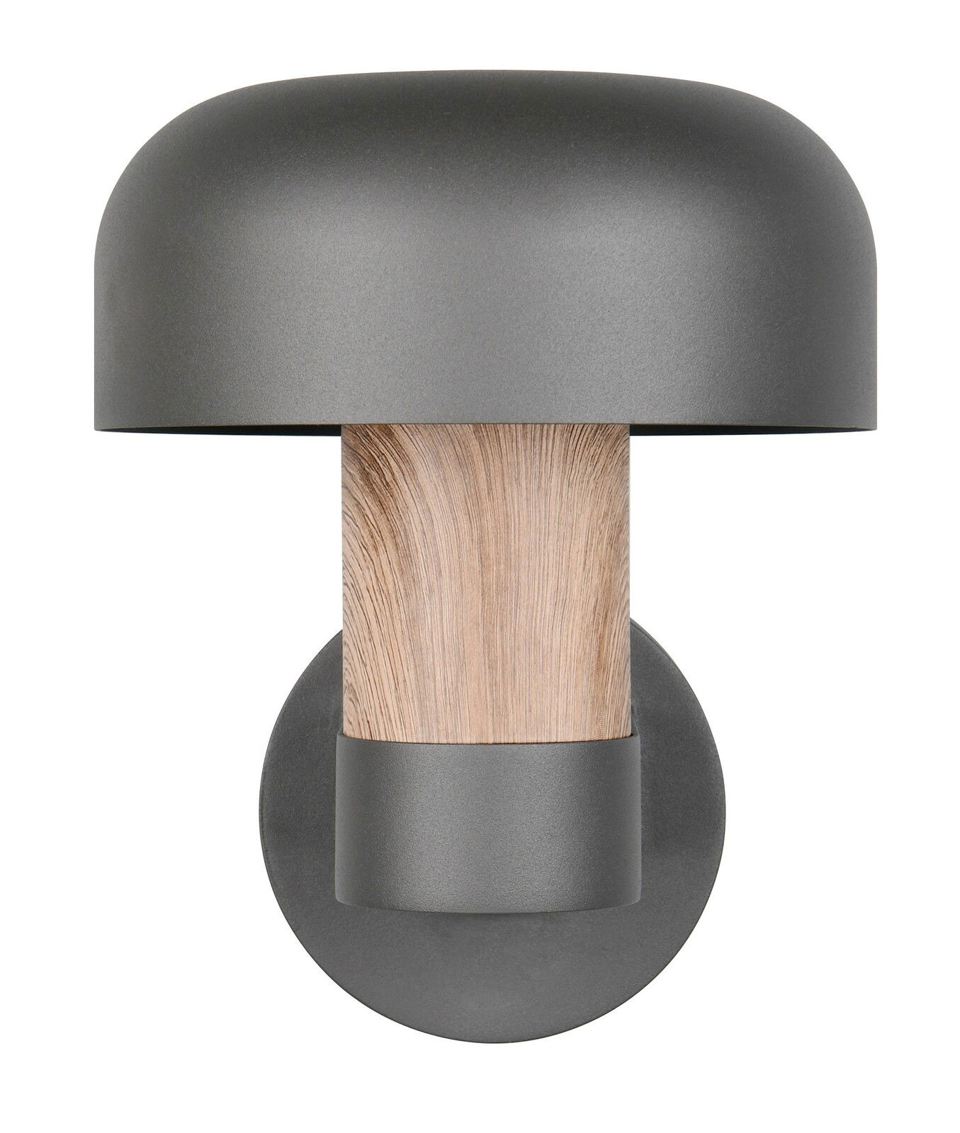 Moderne LED-Außenwandleuchte in anthrazit mit Holzoptik, Frontalansicht