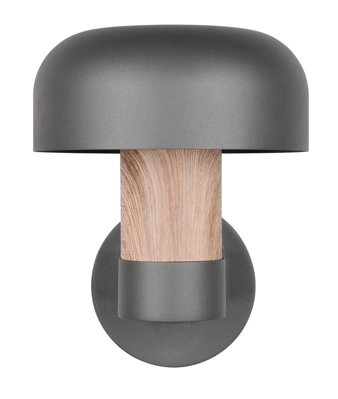 Moderne LED-Außenwandleuchte in anthrazit mit Holzoptik, Frontalansicht