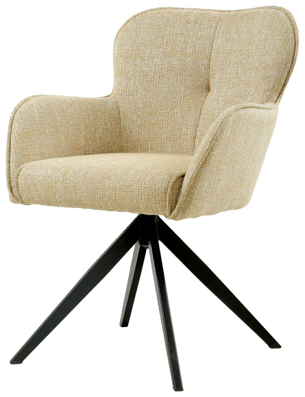 Beige fauteuil met zwart metalen frame, zijaanzicht