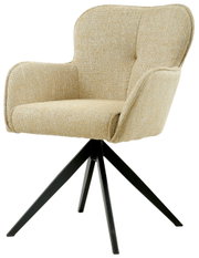 Beige fauteuil met zwart metalen frame, zijaanzicht