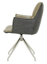 Seitliche Ansicht des Novel Sessels OSAKA 3.0 mit grauem Stoffbezug und beigem Leder, auf einem stabilen Metallgestell.