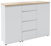 Weiße Kombi-Kommode mit Holzplatte, Frontansicht