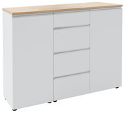 Weiße Kombi-Kommode mit Holzplatte, Frontansicht