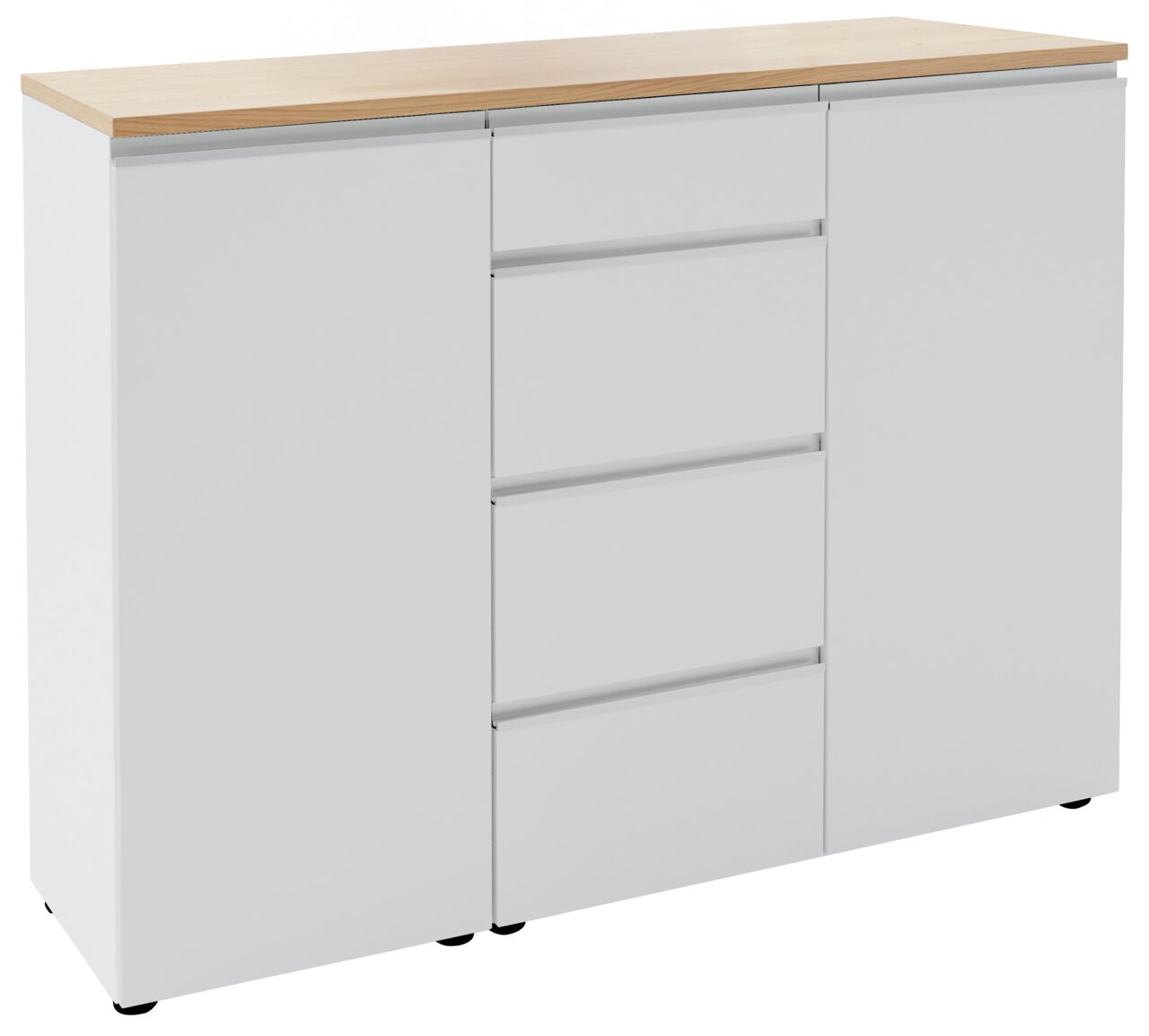 Weiße Kombi-Kommode mit Holzplatte, Frontansicht