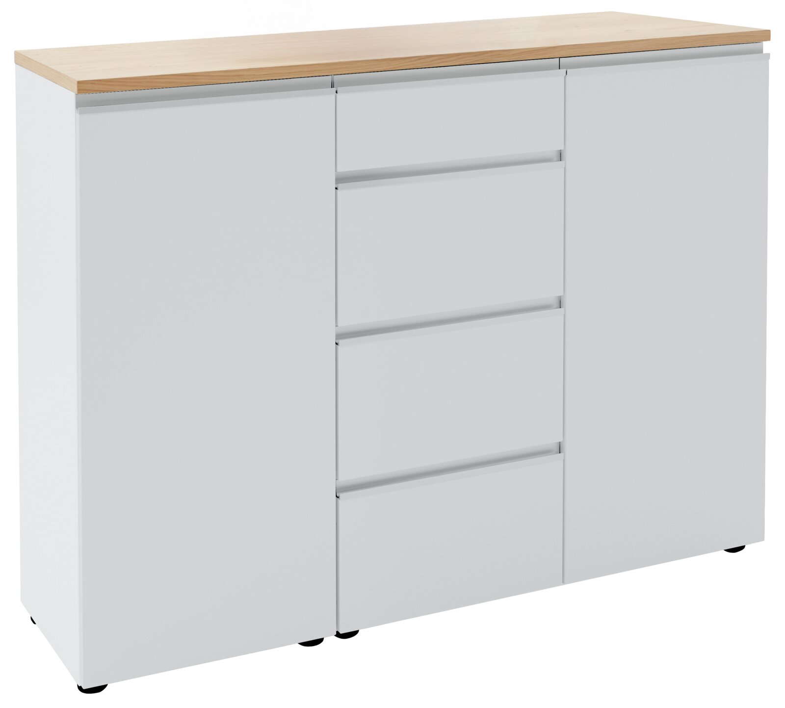 Dieter Knoll Combinatiecommode 135 LENDINA Weiße Kombi-Kommode mit Holzplatte, Frontansicht