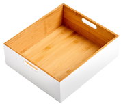 Aufbewahrungskiste aus Holz mit weißen Seiten, Perspektive von oben