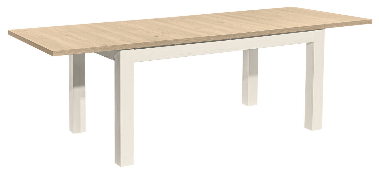 Set one by Musterring Esstisch SET ONE YORK Moderner Esstisch mit heller Holzplatte und weißen Beinen, seitliche Perspektive