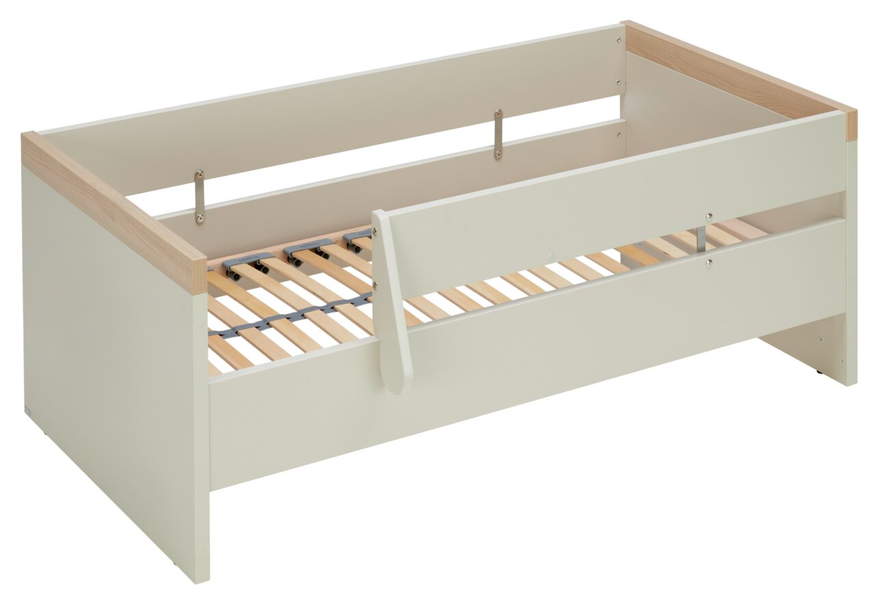 Paidi Babybett Sicherheitsset MALIO Babybett Sicherheitsset in seitlicher Perspektive, mit weißem Rahmen und Holzlattenrost