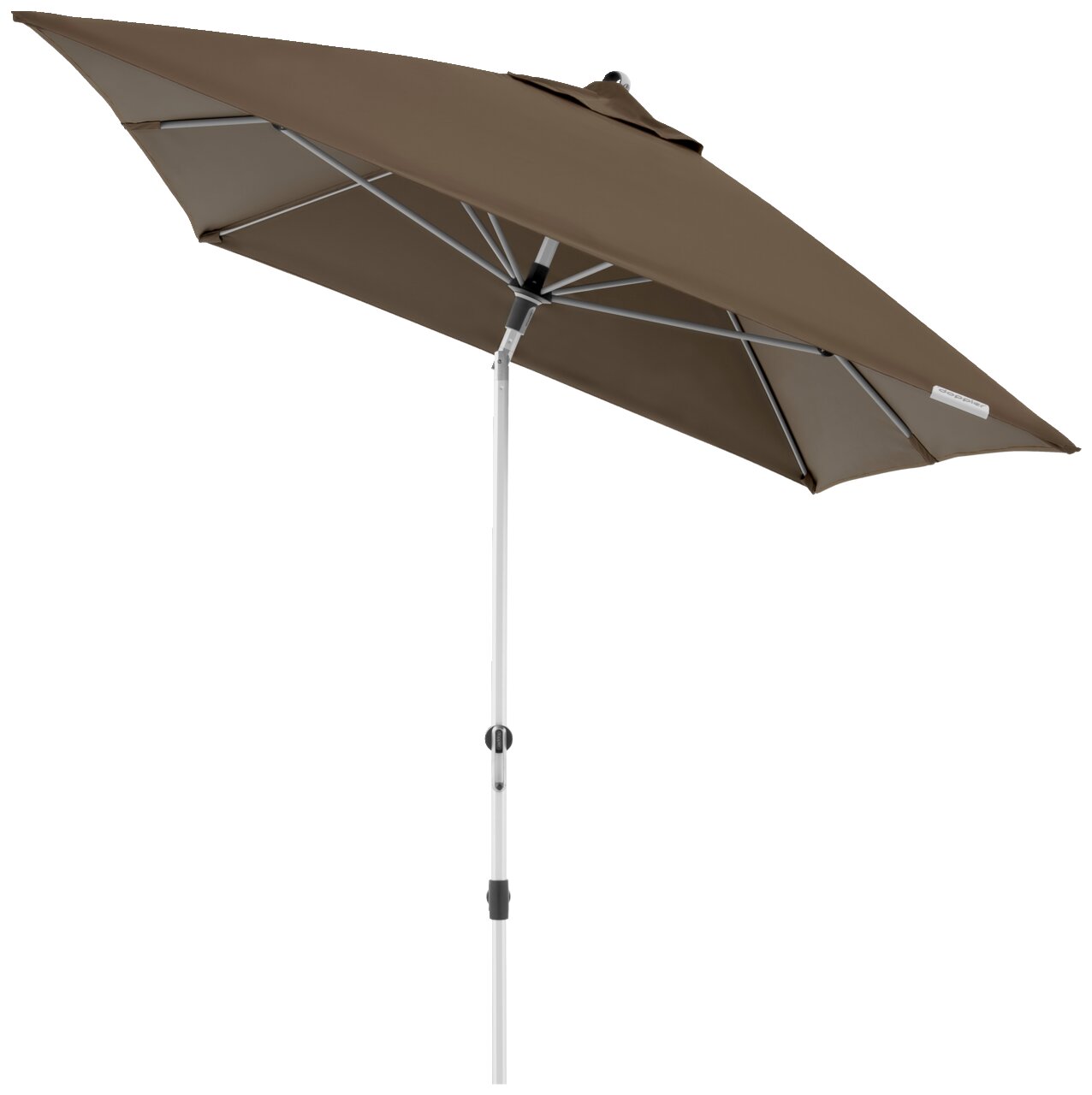 Bruine parasol met slingermechanisme 300 x 200 cm, zijaanzicht