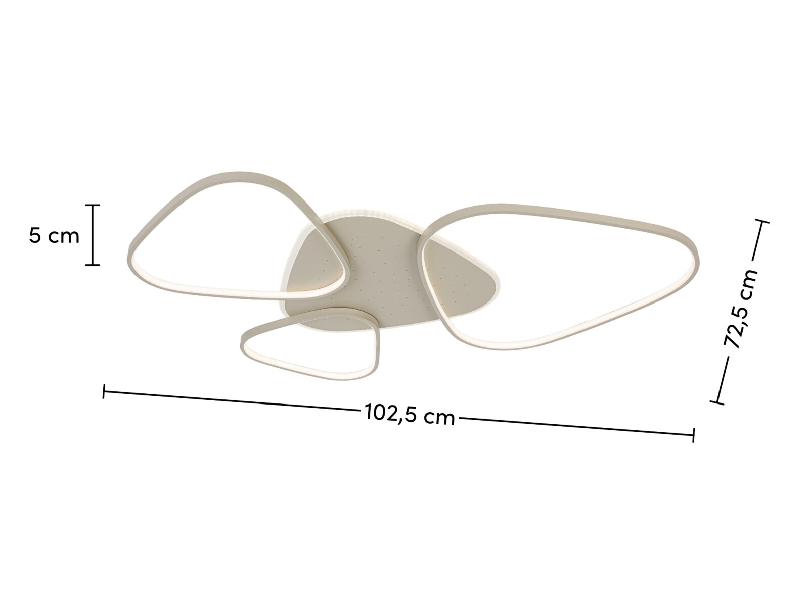 Moderne led-plafondlamp met gebogen vormgeving, zijaanzicht