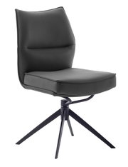 Moderner schwarzer Drehstuhl mit gepolsterter Sitzfläche und Rückenlehne, seitliche Perspektive