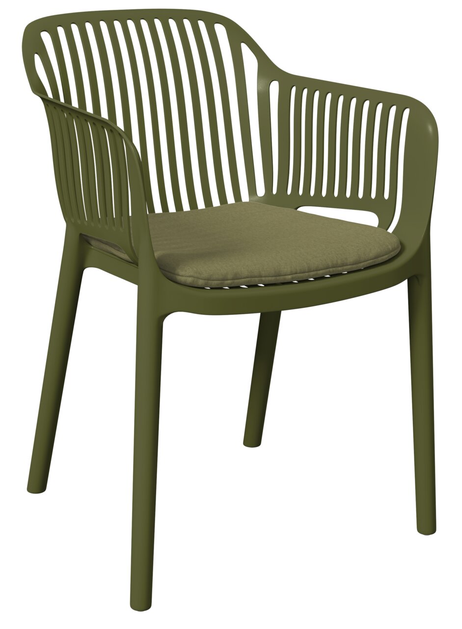 Ambia Garden Stapelsessel MINO Grüner Stapelsessel mit Armlehnen und Sitzkissen, seitliche Perspektive