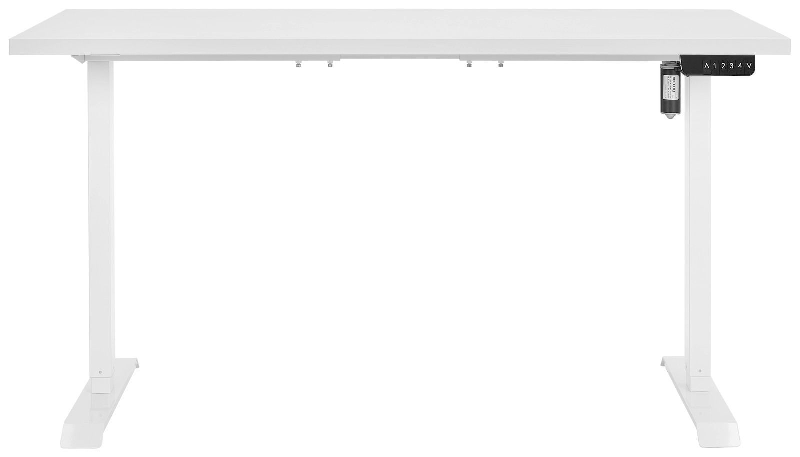 Elektrisch höhenverstellbare Tischplatte in Weiß, frontal betrachtet