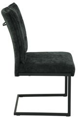 Seitenansicht eines modernen Schwingstuhls OLIVIA mit schwarzem Stoffbezug und Metallgestell.