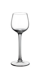 Elegantes Grappaglas mit langem Stiel, seitliche Ansicht