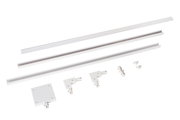 Starter-Set Schienensystem 200, bestehend aus mehreren weißen Schienen und Verbindungselementen, aus der Vogelperspektive fotografiert.