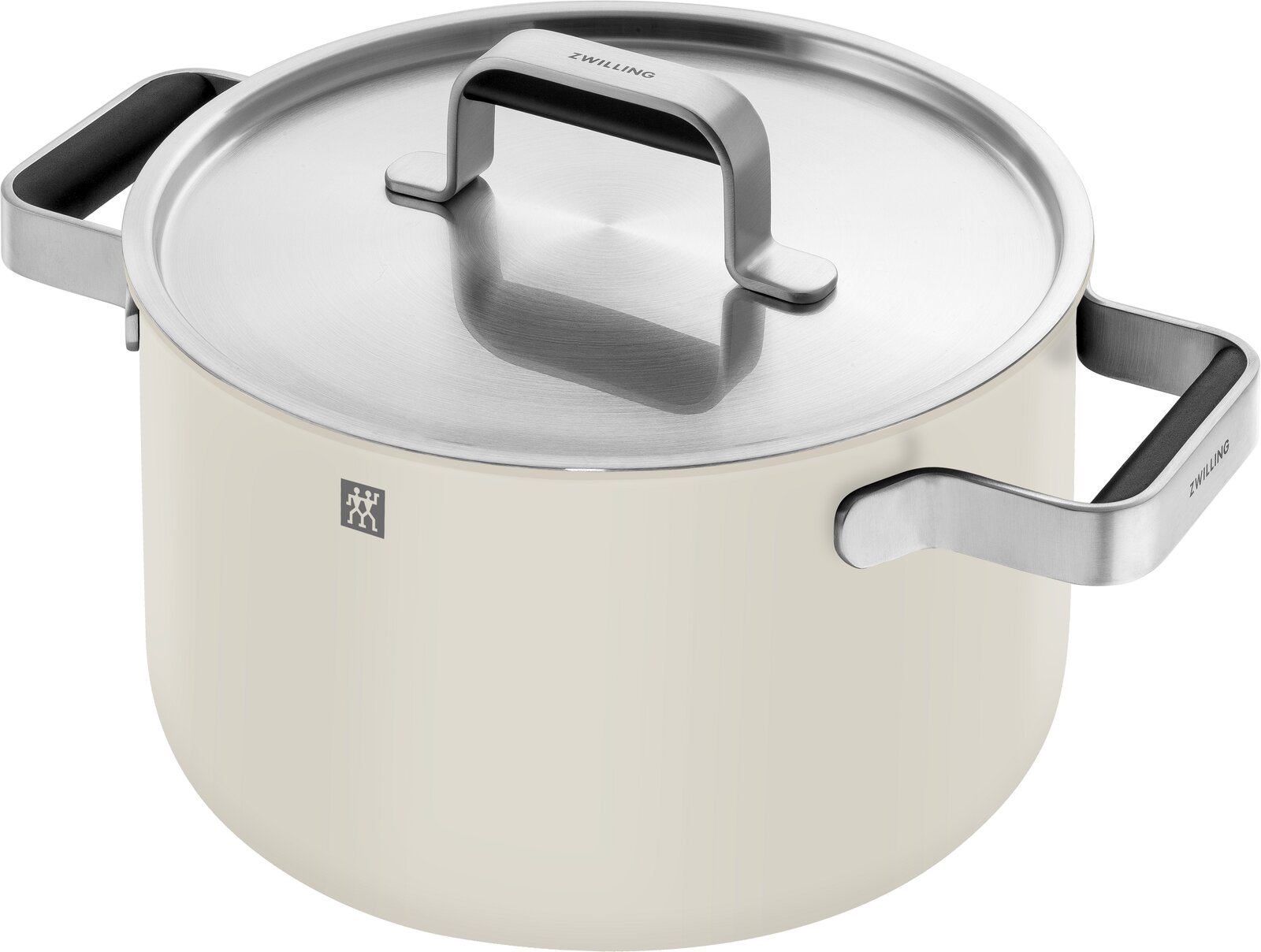 Topf aus Edelstahl mit Deckel, seitliche Perspektive