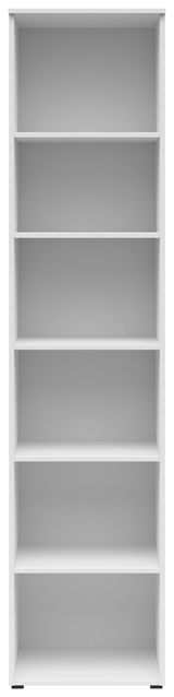 Weißes Regal mit fünf Einlegeböden, frontale Ansicht