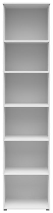 Weißes Regal mit fünf Einlegeböden, frontale Ansicht