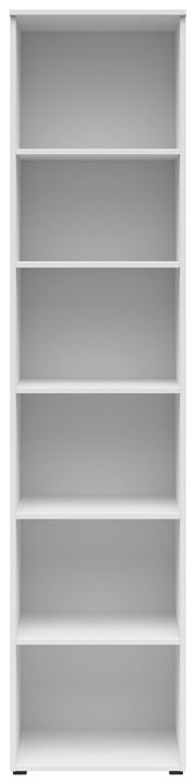 Weißes Regal mit fünf Einlegeböden, frontale Ansicht