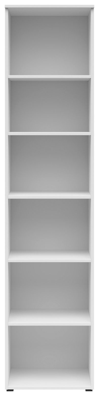 Weißes Regal mit fünf Einlegeböden, frontale Ansicht