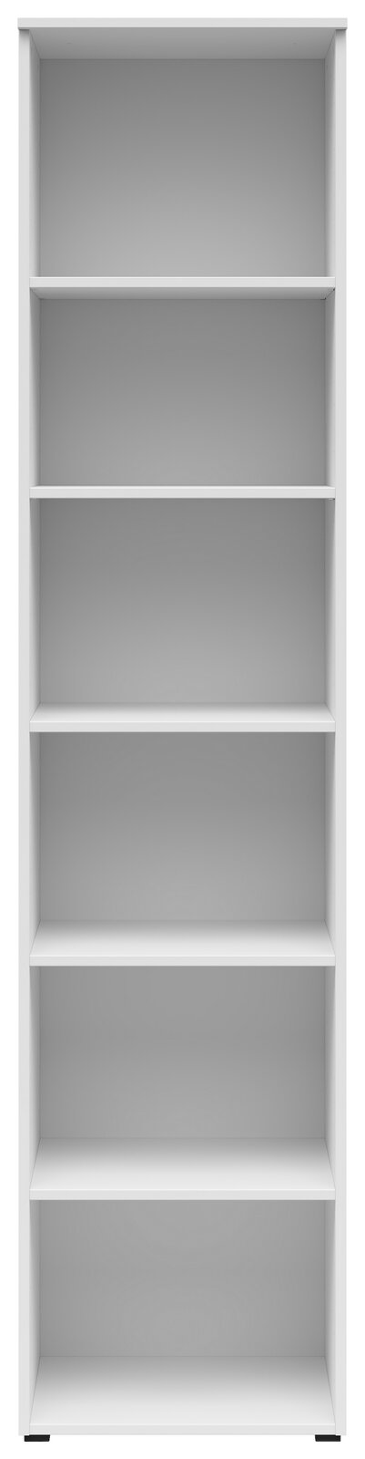 Weißes Regal mit fünf Einlegeböden, frontale Ansicht