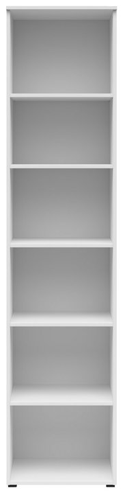 Weißes Regal mit fünf Einlegeböden, frontale Ansicht