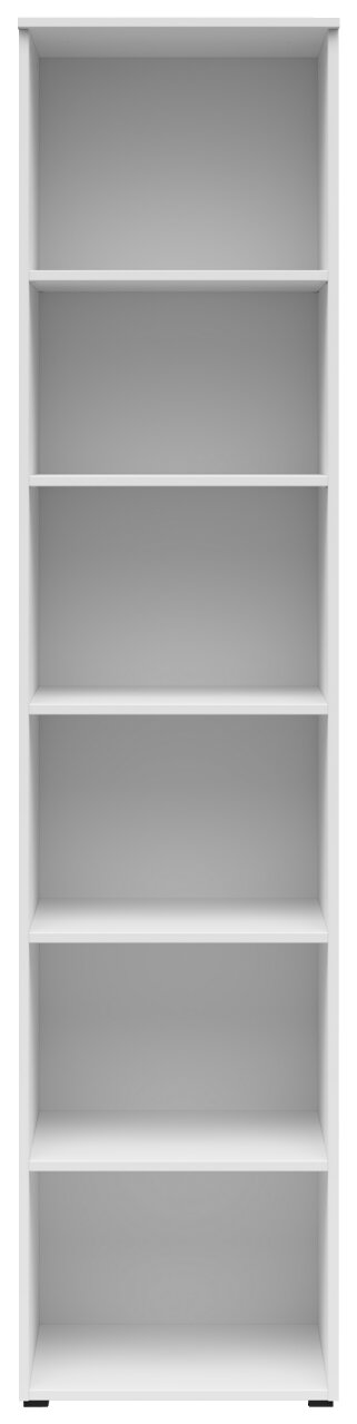 Weißes Regal mit fünf Einlegeböden, frontale Ansicht