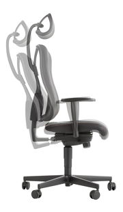 Seitenansicht eines verstellbaren Gaming-Stuhls mit ergonomischer Rückenlehne und Kopfstütze.