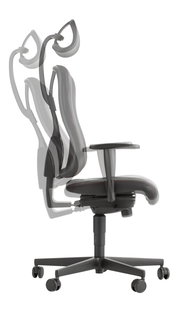 Seitenansicht eines verstellbaren Gaming-Stuhls mit ergonomischer Rückenlehne und Kopfstütze.