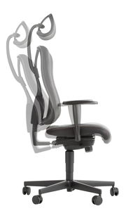 Seitenansicht eines verstellbaren Gaming-Stuhls mit ergonomischer Rückenlehne und Kopfstütze.