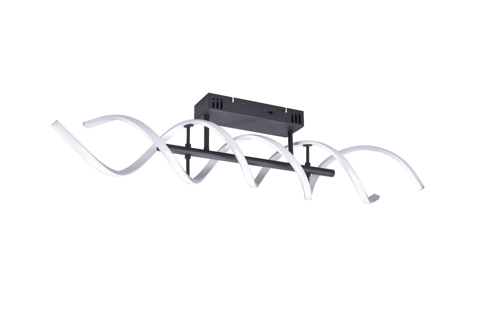 Moderne LED-Deckenleuchte mit wellenförmigem Design, seitliche Perspektive