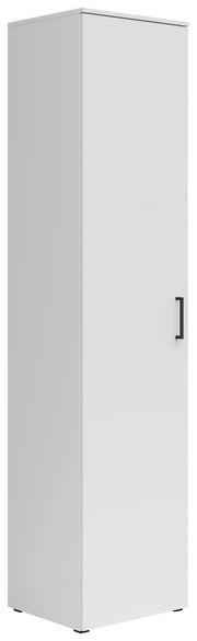 Weißer Mehrzweckschrank mit schwarzem Griff, perspektivisch von vorne rechts gesehen.