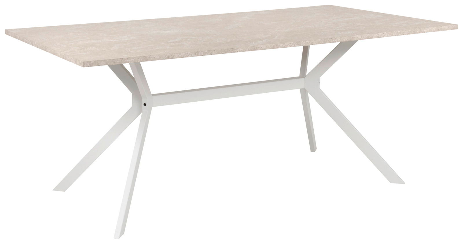 Z2 Esstisch ONEX Moderner Esstisch mit heller Tischplatte und weißem Metallgestell, seitliche Perspektive