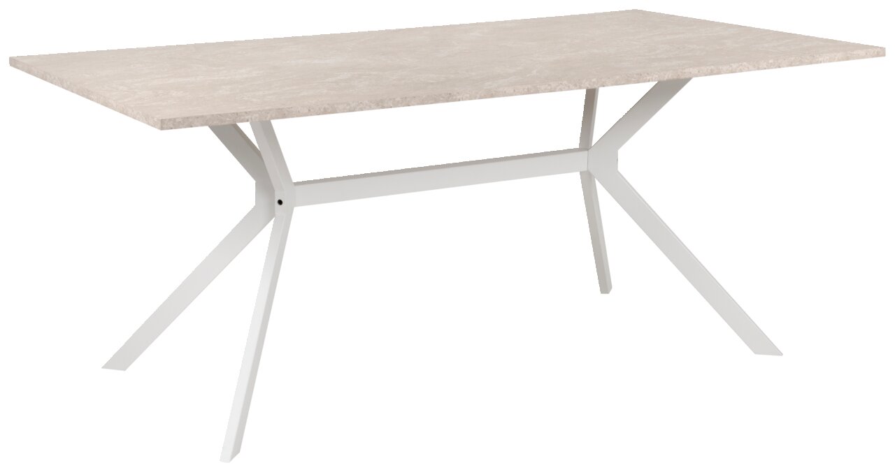 Z2 Esstisch ONEX Moderner Esstisch mit heller Tischplatte und weißem Metallgestell, seitliche Perspektive