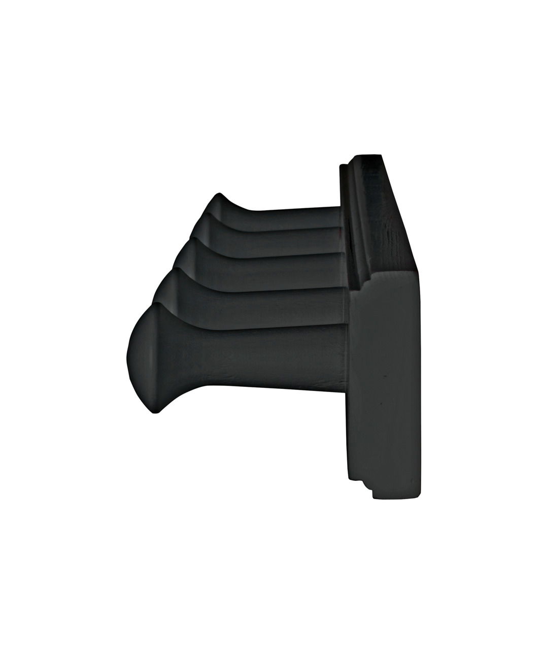 Seitenansicht einer schwarzen Garderobenleiste mit vier Haken.