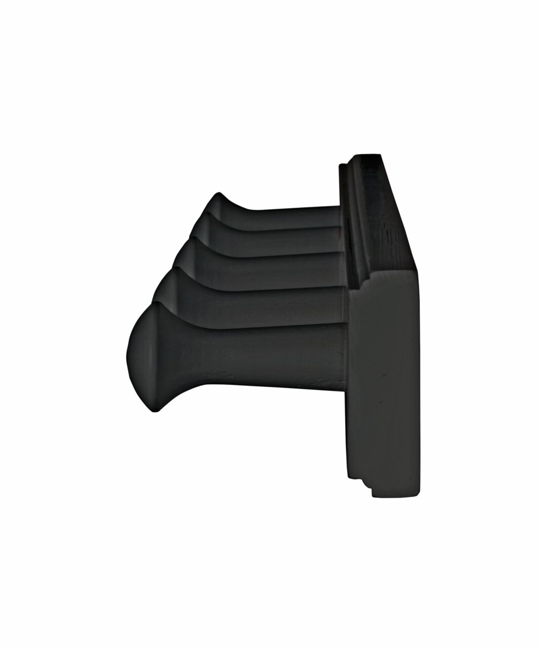 Seitenansicht einer schwarzen Garderobenleiste mit vier Haken.