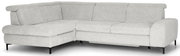 Graues Ecksofa mit modernem Design, abgebildet aus einer frontalen Perspektive.