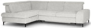Graues Ecksofa mit modernem Design, abgebildet aus einer frontalen Perspektive.