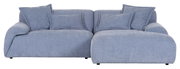 Graues Ecksofa PONTO mit runden Ecken und mehreren Kissen, Frontalansicht.